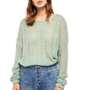 Free People Mint Green Long Sleeve Jewel Neck Sweater XS New